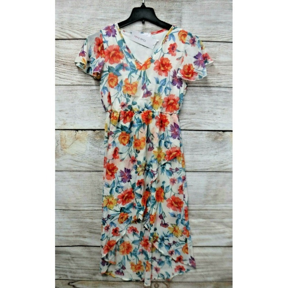 Club Soda Dress JR Womens Size Medium Lined Sheer Floral Hi Low Dress New STITCH